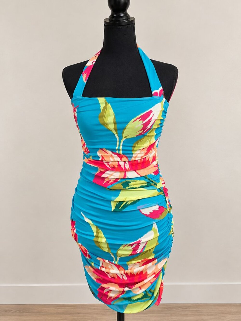 AFRM Colorful Floral Halter Dress – Turquoise, Pink & Green – M NWT